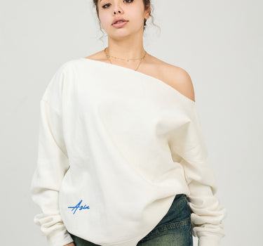 White off- shoulder sweater